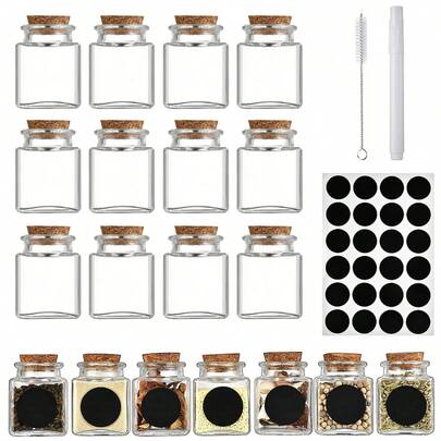 12/24/48PCS Square Glass Bottles With Lids, Mini Glass Jars, And Multi-Purpose Vials For Candy, Potions, Spices, DIY Crafts, Gifts, Birthdays, Weddings, And Parties.