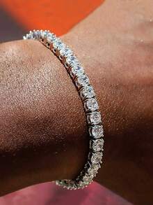 925 Sterling Silver Men's Tennis Moissanite Bracelet, 4.0mm Moissanite Inlaid Silver Bracelet, Full Pave Moissanite Bracelet, Shiny Bracelet, Jewelry Gift, Unisex Hip Hop Bracelet, Wedding Engagement, Fashion Party Jewelry, High-End Jewelry Gift, Anniversary, Gemstone Jewelry, Love Gift, Birthday, Wedding - 4.0mm/0.157inch - View 2