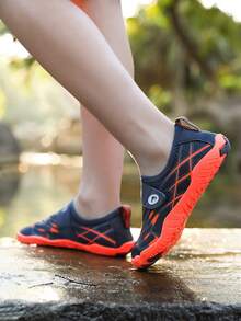 TATORHT 1 Pair Kids' Summer Aqua Shoes, 3D Print, Breathable Mesh, Low-Top Hook And Loop, Quick-Dry Barefoot, Boys' Beach Water Swimming Shoes, Rubber Sole, Outdoor Cycling, Indoor Fitness, Yoga, Running, Skipping, Multi-Function Training Shoes - Coral Orange - View 3