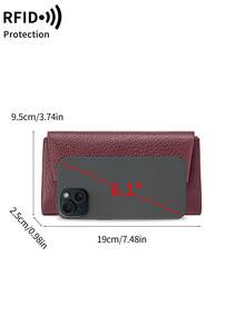 MIYIN Women's Long Soft PU Leather Wallet, Multi-Functional Multi-Layer Design, Elegant Patchwork Magnetic Snap Closure, Multi-Card Slots Clutch Purse, Dual Zipper Coin Pouch ID Card Holder, Lightweight Tri-Fold Practical Handbag, Suitable For Party, Date, Holiday Gift - Burgundy - View 12