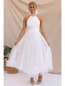 Comfortable Casual Cotton Linen Lace-Up Midi Skirt - 白色 - 查看 1