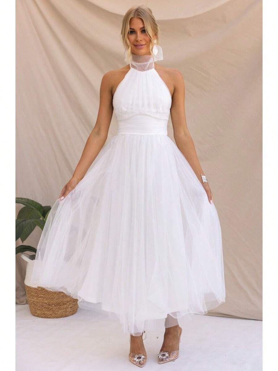 Comfortable Casual Cotton Linen Lace-Up Midi Skirt - 白色 - 查看 1