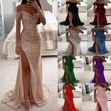 New Sequin Off-Shoulder Split Dress For Party Casual Fashion Women's Dress - 銀色 - 查看 2