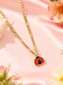 1件铜镶嵌锆石优雅卡通珐琅质感可爱瓢虫吊坠项链，适合送给女孩/男孩/家人/朋友，多功能，奢华，适合派对、宴会、节日、圣诞节、感恩节、万圣节等场合。 - 金黃色 - 查看 1