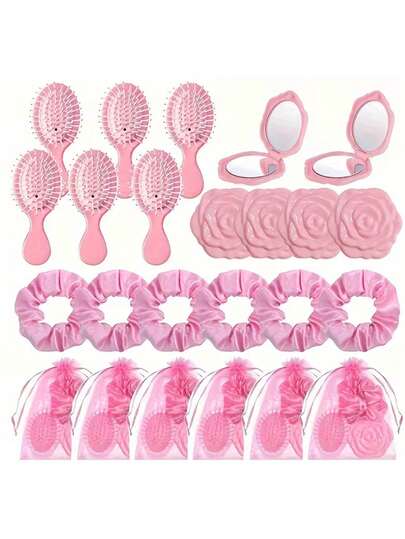 12pcs/3sets Party Supplies Set (Including 3 Combs, 3 Mirrors, 3 Hair Ties, And 3 Bags), Suitable For Wedding, Engagement, Masquerade Ball, Birthday, Bachelorette Party, Anniversary Gift, Wedding Decor, Party Favors, Graduation/Back To School Gift