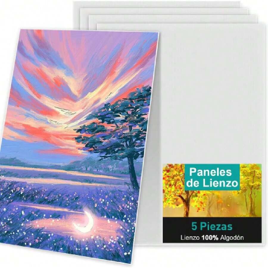 Juego de 5 Paneles de Lienzo,Tableros de Lona de 15.75 x 11.8 pulgadas(40 x 30 cm), Tableros de Lienzo para Pintura, Tablas de Lienzo para Artistas, Lienzo Estirado para Pintar,40844490 - Multicolor - Ver 1