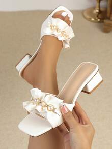 女士优雅高跟凉鞋，基础款时尚休闲/商务通勤鞋 - 白色 - 查看 1