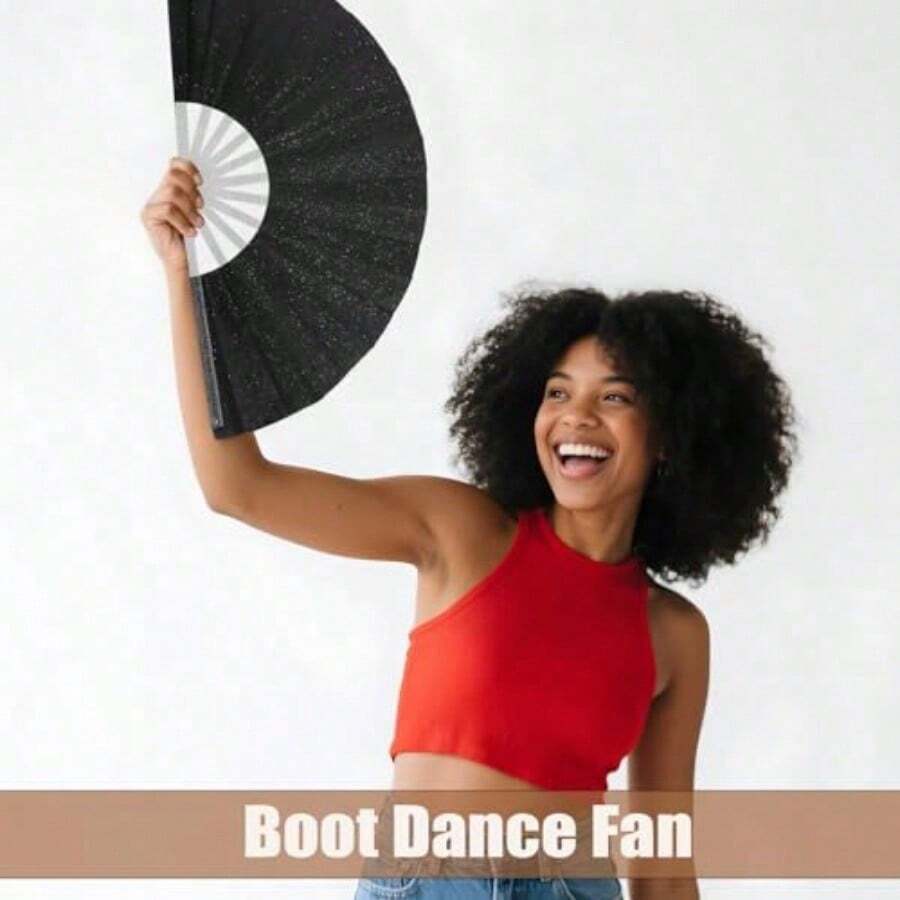 Ventilador plegable de mano grande para hombres y mujeres abanicos decorativos plegables accesorios rave utilizado para baile fiestas bodas festivales de música decoraciones -008 - NO BRUTO - Ver 1