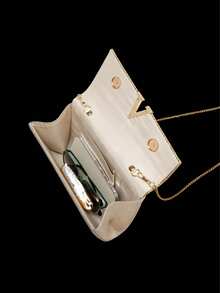 4 pièces Ensemble de bijoux pour femmes avec boucles d'oreilles, collier, bracelet et pendentif ornés de strass. Sac à main élégant avec décoration en métal en forme de V, convient pour les bals, mariages et soirées. Peut être utilisé comme sac à épaule, portefeuille, sac à main, sac de mariage, sac de soirée. Multifonctionnel pour les cocktails, mariages, nouveaux portefeuilles, sacs de banquet - Doré - Voir 8