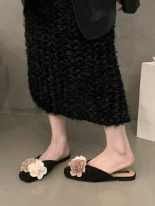 Flat French Mule Slip-On Sandals, Low Vamp Slip-On Shoes, Fairy Style, Spring/Autumn New Arrival - Black - View 2