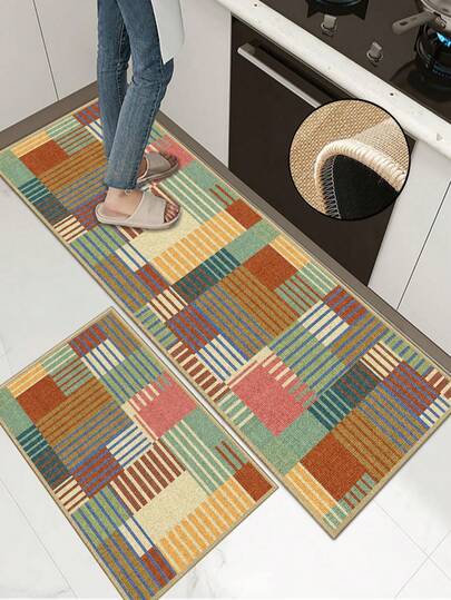 3.5mm Thick Soft Rubber Linen Kitchen Mat, Creative Abstract Style Kitchen Absorbent Rug, Edged Carpet To Prevent Peeling, Water-Absorbing And Easy To Clean Mat, Linen Surface, Sponge Middle Layer, Rubber Bottom, Suitable For Kitchen Rugs, Home Decor, Bathroom, Entryway, Laundry Room, Hallway, Living Room And More