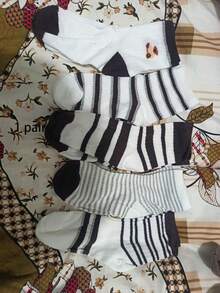 5 Pairs Brown Striped Mid-Calf Socks For Women, Autumn/Winter