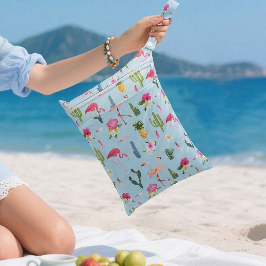 Wet/Dry Bags, 1-Pack, With Two Zippered Pockets, Waterproof, Washable, Reusable, Great For Travel, Beach, Pool, Gym, Swimsuit Or Wet Wear,Pouch,Makeup Pouch,Travel Essential