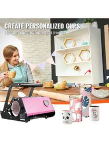 Mug Heat Press, 11-30oz Tumbler Heat Press Machine, Sublimation Transfer Straight Skinny Tumblers, Cup Heat Press With Heat-Resist Gloves & Tape, DIY Ceramic Mugs Cups Glasses, As Gift - 粉色 - 查看 6