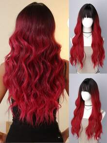 Tóc giả sợi tổng hợp có mái, tóc giả dài xoăn màu vàng ombre, lưới hoa hồng lụa chịu nhiệt mờ, thích hợp cho Giáng sinh, Halloween, tiệc tùng và sử dụng hàng ngày. - Nhiều màu - Xem 14