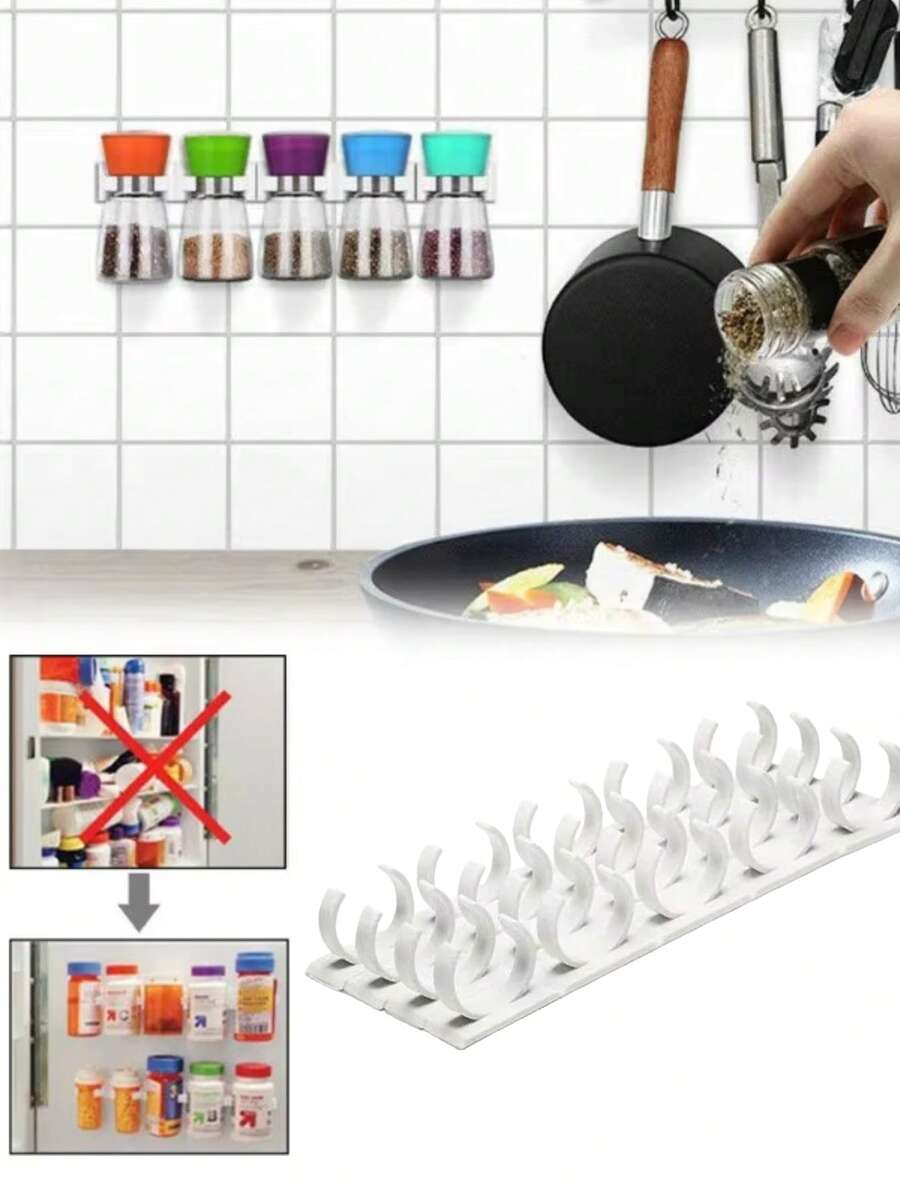 2pcs Grey Plastic Kitchen Jar Rack Wall-Mounted Adhesive Seasoning Bottles Holder Spice Bottle Holder Tool Kitchen Storage Rack - Multicolor - View 1