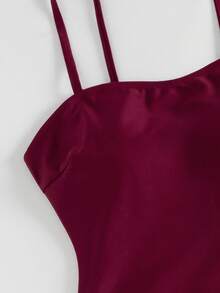 Chic Ribbed Tankini Set With Floral Print Bottoms - High Stretch, Non-Transparent, Machine Washable - Women's Fashion Swimwear - Burgundy - View 8