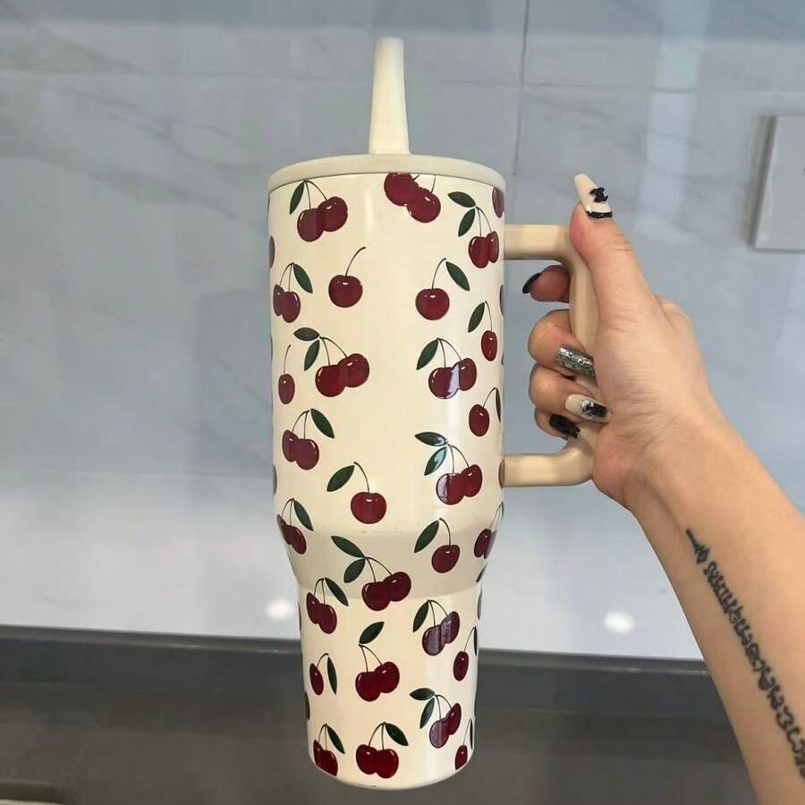 HYDRO-40 Ounces - - Stainless Steel Portable Water Bottle, Equipped With A Straw And Handle, Double-Layer Vacuum Insulated Stainless Steel Water Bottle, High-Quality Summer Drink Container, Using Vacuum Insulation Technology, Large Capacity, Suitable For Exercise, Travel, Outdoor Activities, Fitness, Office Use, Teacher Gifts, Valentine's Day Gifts, Birthday Gifts, Thanksgiving Gifts, Christmas Gifts, Halloween Gifts, Halloween Party Gifts, Party Supplies, Etc. For Various Occasions. - 車厘子 - 查看 1