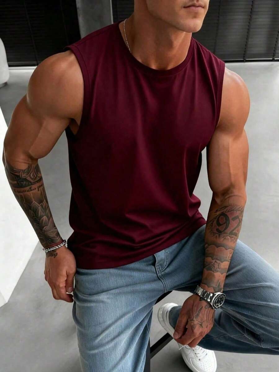 Men's Summer Casual Sleeveless Round Neck Tank Top - Burgundy - View 1