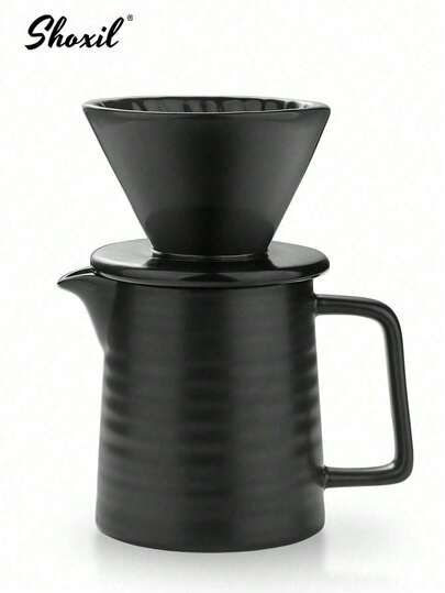 shoxil 2pcs/Set, Hand Drip Coffee Maker Set, Ceramic Coffee Filter, Coffee Pot, Dripper And Decanter, 1-2 Cup Home Use Filter Coffee Maker Set