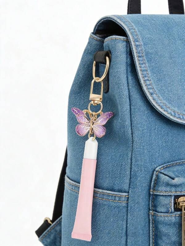 1pc Lip Gloss Keychain, Adorned With Butterfly Accessories, Convenient To Carry, Portable Lip Gloss Storage Box, Portable Silicone Keychain, Compatible With Lipsticks, Cute Women's Keychain, Lipstick Bag Charm, Diy Lipstick, Travel Essential, Perfectly Matches Everyday Fashion Accessories And Bag Accessories, The Perfect Gift For Friends, Classmates, Family And Best Friends, Valentine's Day Gift, Ramadan Gift (Lip Gloss Not Included).