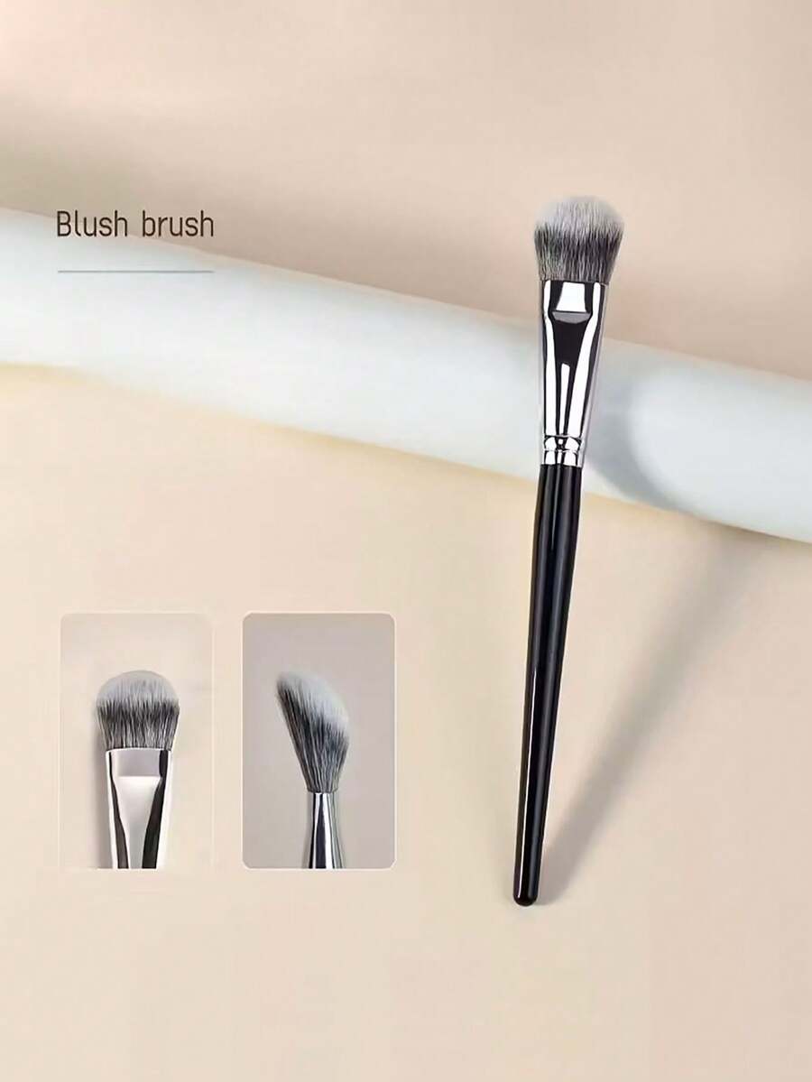1支斜角轮廓高光刷 - 精准鼻部遮瑕晕染工具，舌形弧度轮廓刷 - 遮瑕刷 - 45°斜角设计，带来全新上妆体验 - 令妆容更服帖 - 黑色 - 查看 1