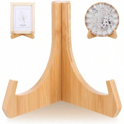 Wooden Plate Stands For Display Bamboo Picture Frame Holder 7 Inches Tabletop Easels Frame Folding Display Stand Tabletop Art Holder Book Dish Decorative For Platter Dish Book Photo Plaque
