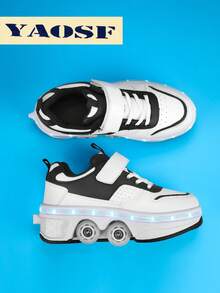 YAOSF 青少年轮滑鞋，升级版，稳定性更强，可拆卸两用运动鞋，街头酷炫轮滑鞋，户外运动发光鞋，新款直排轮滑鞋，带轮发光鞋，USB充电轮滑鞋