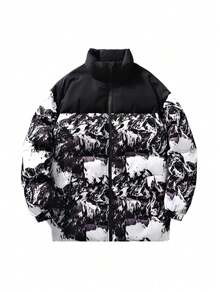 Ropa de algodón de cuello alto en invierno, abrigos de pareja a prueba de viento engrosados y cálidos, chaquetas de algodón de plumas masculinas, ropa de algodón de camuflaje, ropa de algodón de camuflaje - Blanco - Ver 1