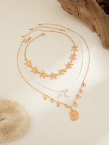 3pcs/Set Geometric Chain Starfish & Shell Pendant Necklace Set, Elegant Luxury Ocean Beach Holiday Party Casual Daily Wear Necklace Gift For Women, Couples, Birthday - Necklace - View 5