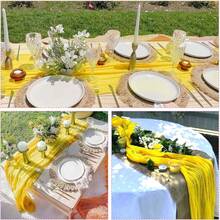 1/3pcs Yellow Cheese Cloth Tablecloth, Rustic Boho Cheese Cloth Tablecloth, Wedding Decoration, Birthday Party, Bridal Shower Table Center Decor - Multicolor - View 5