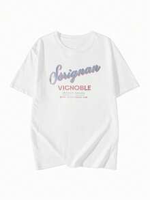 女士休闲圆领宽松字母卡通印花短袖T恤，日系风格，春夏款 - 白色 - 查看 4