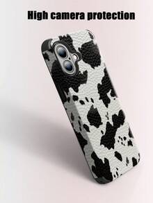 Cow Pattern 1pc Creative Black & White Milk Pattern Phone Case, Fashionable Minimalist Cute Elements, Ultra-Soft Leather Texture, Compatible With IPhone/ Galaxy S24 Ultra, 17 Pro Max/16 Pro Max/12 Pro/13/14 Plus/15 Pro Max/16 Pro Max/11/13 Pro - Black and White - View 3