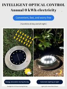 8 LED Solar Powered Stainless Steel Outdoor In-Ground Lights, New Model Lawn Pathway Lights, Waterproof Garden Landscape Lights For Villa - Multicolor - View 5