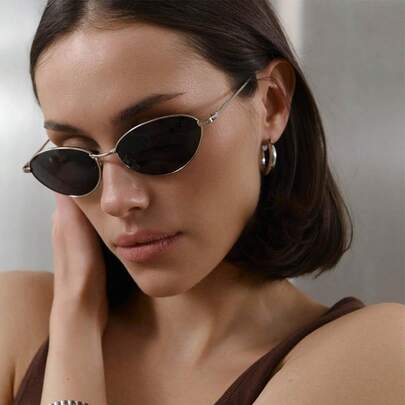 1 Pair Women's Fashion Metal Cat Eye Glasses, Suitable For Everyday Wear