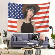 1pc Kim Chaewone Tapestry - American Flag Stars And Stripes Design, Peach Light Beige Velvet Fabric, Horizontal Orientation, 140-160gsm, Perfect For Bedroom, Living Room, Office, Or Outdoor Decor, American Flag Theme, Bedroom Wall Decor | Patriotic Decor | Durable Fabric, American Flag Decor - 彩色 - 查看 6