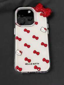 SANRIO 可爱时尚蝴蝶结小猫咪手机壳，兼容 17/16 Pro Max，新款防摔，适用于苹果15/14/13，少女风全包覆，手工DIY水钻蝴蝶结装饰，防震手机保护套，春季生日礼物 - 彩色 - 查看 4
