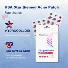 OMADOTO American Stars Pimple Patches Face - (72Count 14mm) - Hydrocolloid Acne Patches, Blemish & Zit Stickers, USA Party Favors,Memorial Day, 4th Of July, Labor Day Decorations Party Supplies - 1 - 查看 2