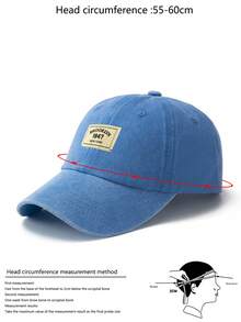 1顶男女通用蓝色布标1947户外休闲时尚简约纯色可调节水洗棒球帽，适合日常搭配、旅行、海滩、派对、钓鱼、圣诞节、情人节、足球比赛等各种场合，四季皆宜的完美礼物 - 藍色 - 查看 4