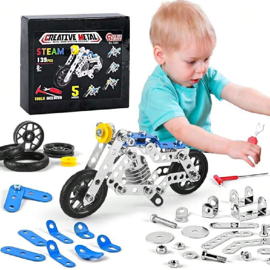Kit de Construcción Modelo de Motocicleta, DIY Juguete de Motocicleta de Metal Ensamblado, Regalo de Modelo de Motocicleta de Metal 5 en 1 para Niños de 8 a 15 Años (139 Pcs),40853700 - Multicolor - Ver 1