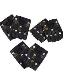 2 chiếc găng tay Steampunk, găng tay hở ngón phong cách Gothic cổ điển bằng da PU có họa tiết bánh răng, thích hợp cho nhập vai và hóa trang. Loại găng tay hở ngón phong cách Gothic cổ điển này hoàn hảo cho trang phục nhập vai, khiêu vũ, hip-hop, các bữa tiệc hóa trang, biểu diễn, múa cột, các buổi hòa nhạc, lái xe, đạp xe, đi xe máy, v.v. (Màu đen ngẫu nhiên) - màu đen - Xem 5