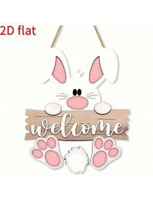 1pc Thick 2D Flat Wooden Printed Rabbit Welcome Sign, Door Hanging Decor, Entrance Yard Hanging Plaque, Suitable For 11 Holidays - Multicolor - View 9