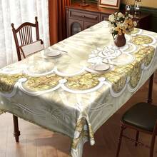 Luxury White Pearlescent Pearl Border Tablecloth With Elegant White Flower & Golden Pattern - Machine-Made Rectangular Table Cover Suitable, Dining Table, Party Decor - Easy-Clean Durable Table, Housewarming Gift, 2D Flat - Nhiều màu - Xem 8