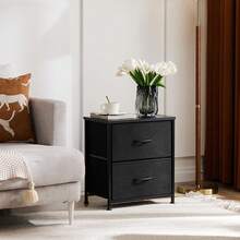 Set Of 2 Black Nightstands With 2 Drawers, Small Bedside Tables For Bedroom & Dorm - Black - View 2