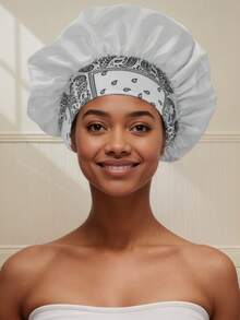 1 pieza Gorro de dormir de seda, gorro de dormir con estampado elástico y ala ancha para mujeres, gorro de dormir de seda suave, adecuado para cabello rizado (patrón de impresión aleatorio) - Color - Ver 27