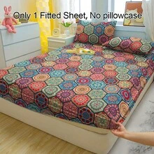 1件波西米亚风V字图案透气床笠，柔软舒适的床垫罩，适用于卧室、客房和宿舍，床垫保护套，床笠（不含枕套） - 彩色 - 查看 1