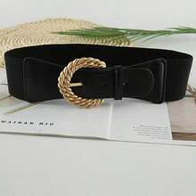 复古编织扣宽腰收紧弹力仿皮腰带 - 一款百搭的装饰腰带，适用于连衣裙和西装 - 麻花扣腰封 - 查看 22