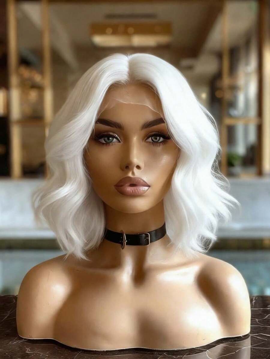 13x4 Short Body Wave Lace Front Wig Human Hair Glueless Wigs Pre Plucked HD Lace Front Wig For Women With Baby Hair 200% Density Platinum White Human Hair Wig Brazilian Virgin For Dance Party Street Wear Use - 白金金髮 - 查看 1