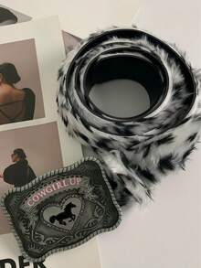 Y2K千禧年辣妹毛绒豹纹腰带，小众复古涩谷亚文化腰带，百搭个性配饰 - 彩色 - 查看 7