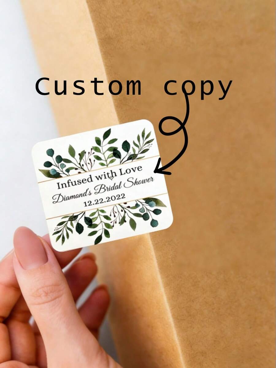 Premium Glossy/Square/Rectangular Labels/Customizable With Your Name/Custom Stickers/Square Wedding/Birthday Labels - Green - View 1